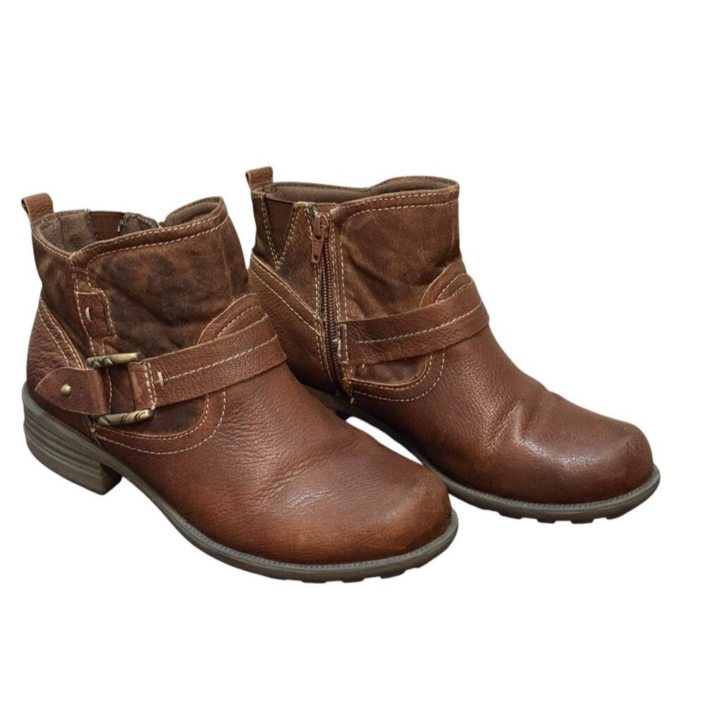 Earth Origins Paris Brown Leather Booties Women’s Side Zip Casual Boots Sz 8W - Picture 2 of 11